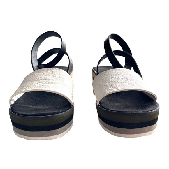 MUK LUKS Sandal Groove Time Platform Black White Green Ankle Straps Size 11 - Picture 4 of 7